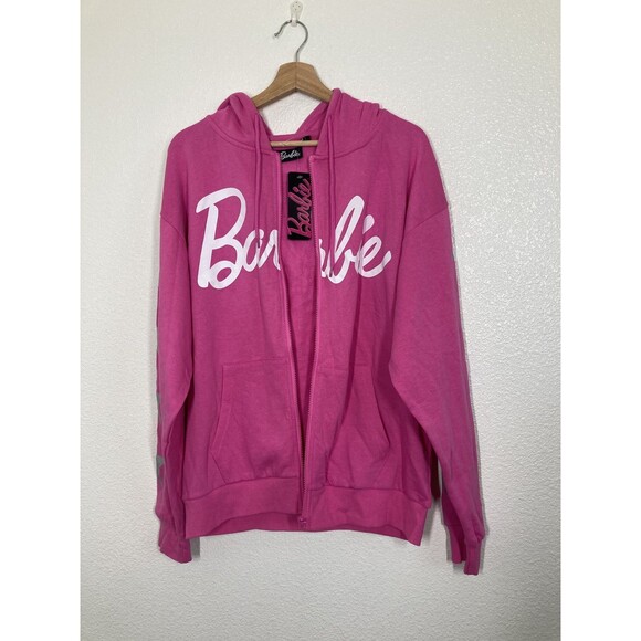 Barbie Hoodie Womens Large Zip Up Star Graphic Sweatshirt Hooded Jacket NWT pink - Picture 7 of 16